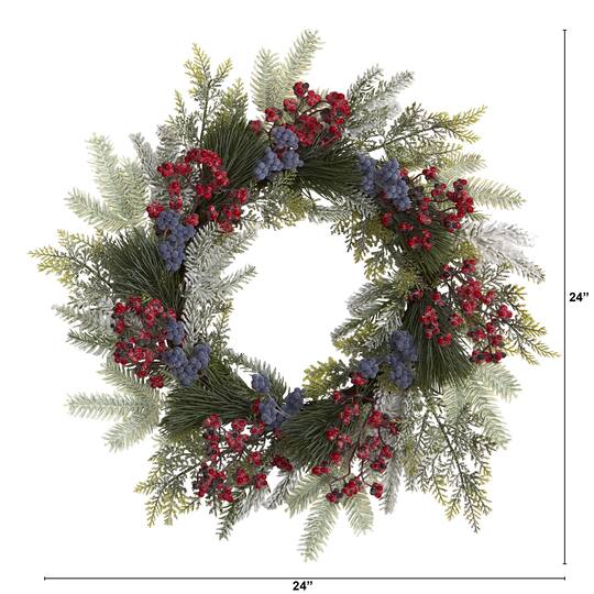 24" Pine & Cedar Wreath with Berries